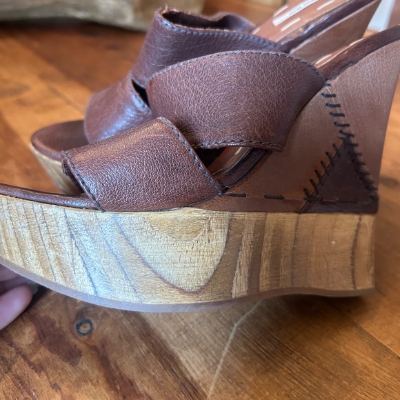 Miu Miu Dark Brown Leather Wedge Sandals - Picture 3 of 5